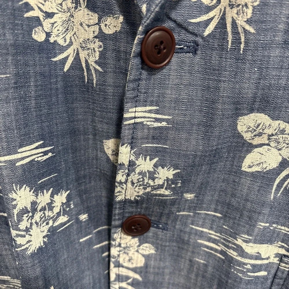 Tommy Hilfiger Mens Large Sport Coat Blazer Blue Hawaiian Floral Logo Preppy